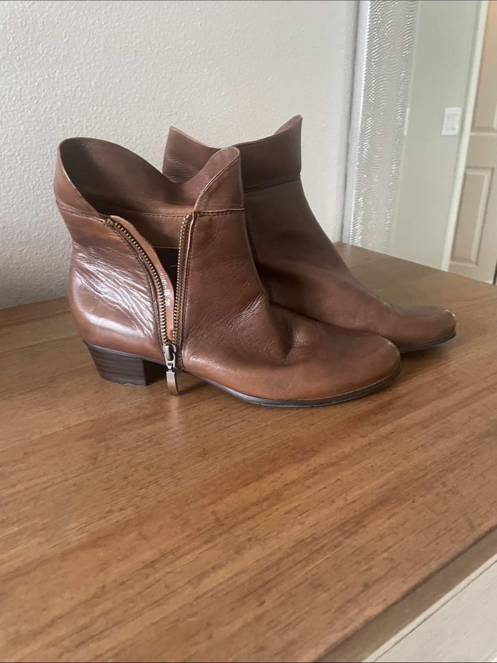 Brown Leather Ankle Boots with Side Zip - Women